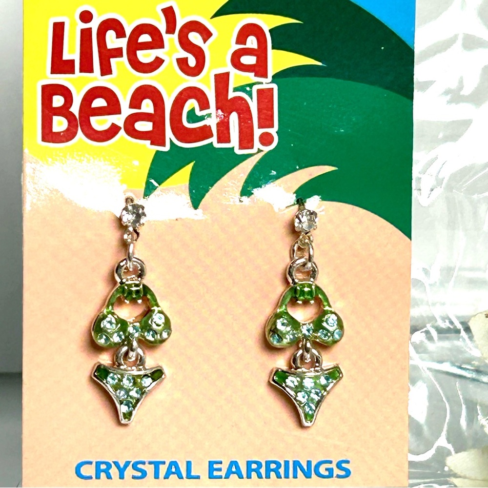 Crystal Bikini Dangle Earrings Blue Green Sterling Silver Hypo Allergenic NEW - Picture 1 of 5